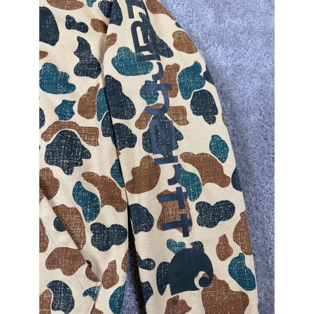 Carhartt Kids Camo Hoodie Pullover Sweatshirt Tan Teal Brown Logo Size L 14-16 - Picture 4 of 7